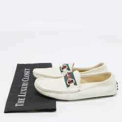 Gucci White Leather Web Horsebit Slip On Loafers Size 35.5