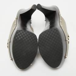 Gucci Grey Leather Icon Bit Platform Clogs Size 40.5