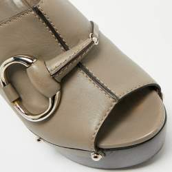Gucci Grey Leather Icon Bit Platform Clogs Size 40.5