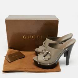 Gucci Grey Leather Icon Bit Platform Clogs Size 40.5