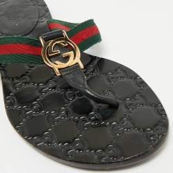 Gucci Black Leather GG Marmont Thong Flats Size 36