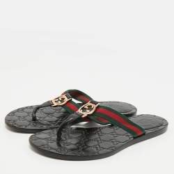 Gucci Black Leather GG Marmont Thong Flats Size 36