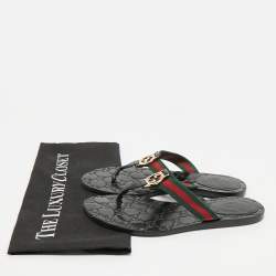 Gucci Black Leather GG Marmont Thong Flats Size 36