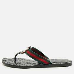Gucci Black Leather GG Marmont Thong Flats Size 36