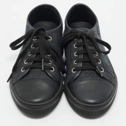 Gucci Black GG  Canvas and Leather Web Lace Up Sneakers Size 36.5