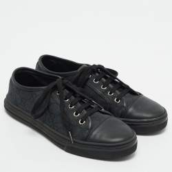 Gucci Black GG  Canvas and Leather Web Lace Up Sneakers Size 36.5