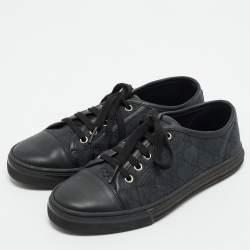 Gucci Black GG  Canvas and Leather Web Lace Up Sneakers Size 36.5