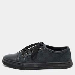 Gucci Black GG  Canvas and Leather Web Lace Up Sneakers Size 36.5