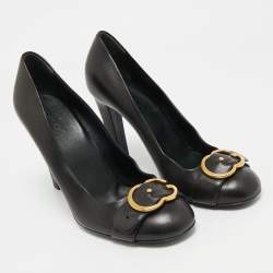 Pre Owned Gucci Black Leather Buckle Round Toe Pumps Size 40