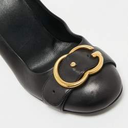 Pre Owned Gucci Black Leather Buckle Round Toe Pumps Size 40