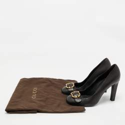 Pre Owned Gucci Black Leather Buckle Round Toe Pumps Size 40