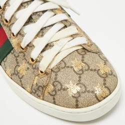 Gucci Brown Canvas And Embossed Python Leather Ace Web Sneakers Size 38