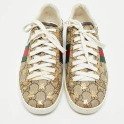 Gucci Brown Canvas And Embossed Python Leather Ace Web Sneakers Size 38