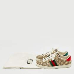 Gucci Brown Canvas And Embossed Python Leather Ace Web Sneakers Size 38