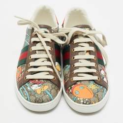 Gucci Multicolor Canvas and Leather Ace Low Top Sneakers Size 36.5