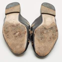 Pre Owned Gucci Black Leather Bee and Star Embroidered Princetown Flat Mules Size 37.5