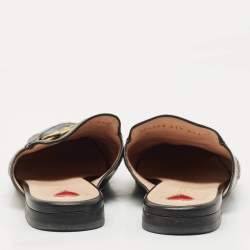 Pre Owned Gucci Black Leather Bee and Star Embroidered Princetown Flat Mules Size 37.5