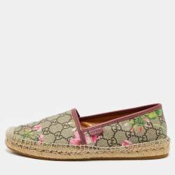 Gucci Beige/Brown GG Supreme Bloom Canvas Espadrille Flats Size 37