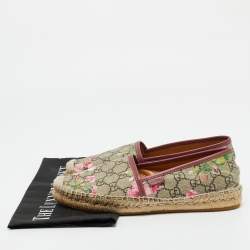 Gucci Beige/Brown GG Supreme Bloom Canvas Espadrille Flats Size 37