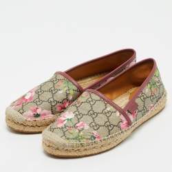 Gucci Beige/Brown GG Supreme Bloom Canvas Espadrille Flats Size 37