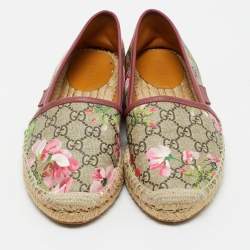 Gucci Beige/Brown GG Supreme Bloom Canvas Espadrille Flats Size 37