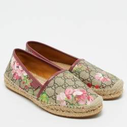Gucci Beige/Brown GG Supreme Bloom Canvas Espadrille Flats Size 37