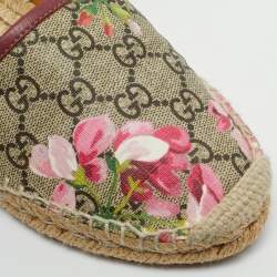 Gucci Beige/Brown GG Supreme Bloom Canvas Espadrille Flats Size 37