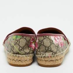 Gucci Beige/Brown GG Supreme Bloom Canvas Espadrille Flats Size 37