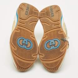 Pre Owned Gucci Gold/White Mesh, Glitter and Leather Ultrapace Low Top Sneakers Size 37.5