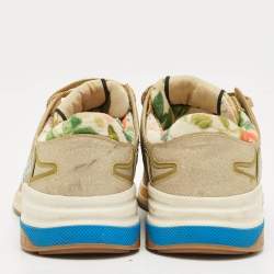 Pre Owned Gucci Gold/White Mesh, Glitter and Leather Ultrapace Low Top Sneakers Size 37.5