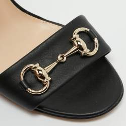 Gucci Black Leather Horsebit Ankle Strap Sandals Size 38