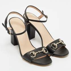 Gucci Black Leather Horsebit Ankle Strap Sandals Size 38