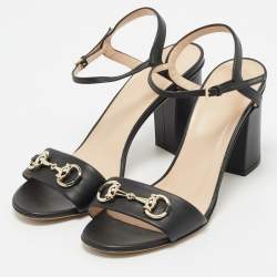 Gucci Black Leather Horsebit Ankle Strap Sandals Size 38