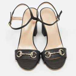 Gucci Black Leather Horsebit Ankle Strap Sandals Size 38