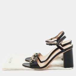 Gucci Black Leather Horsebit Ankle Strap Sandals Size 38