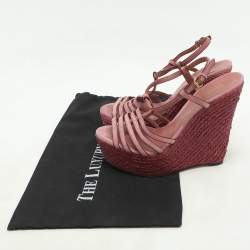 Gucci Pink Suede Strappy Wedge Espadrille Ankle Strap Sandals Size 39