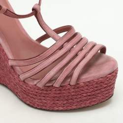 Gucci Pink Suede Strappy Wedge Espadrille Ankle Strap Sandals Size 39