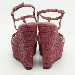 Gucci Pink Suede Strappy Wedge Espadrille Ankle Strap Sandals Size 39