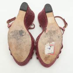 Gucci Pink Suede Strappy Wedge Espadrille Ankle Strap Sandals Size 39