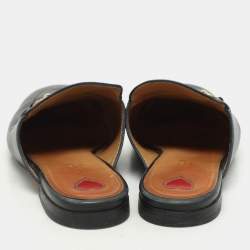 Pre Owned Gucci Black Leather Rose Embroidered Princetown Horsebit Flat Mules Size 38.5