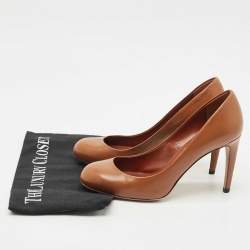 Pre Owned Gucci Brown Leather Round Toe Pumps Size 37