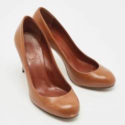 Pre Owned Gucci Brown Leather Round Toe Pumps Size 37