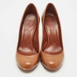 Pre Owned Gucci Brown Leather Round Toe Pumps Size 37