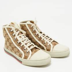 Gucci Beige/Cream GG Supreme  Canvas And Leather High Top Sneakers Size 38
