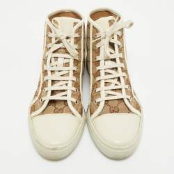 Gucci Beige/Cream GG Supreme  Canvas And Leather High Top Sneakers Size 38