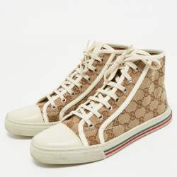Gucci Beige/Cream GG Supreme  Canvas And Leather High Top Sneakers Size 38