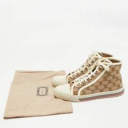Gucci Beige/Cream GG Supreme  Canvas And Leather High Top Sneakers Size 38