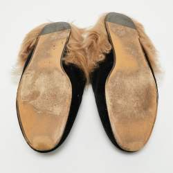 مملوكة مسبقًا حذاء سلايد فلات غوتشي "برينستاون" مبطن فرو و قطيفة أسود مقاس 39.5