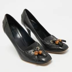 Gucci Black Leather Bamboo Fringe Pumps Size 39