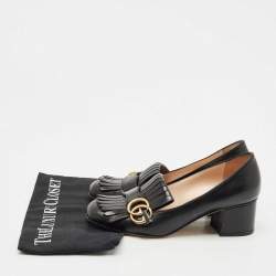 Gucci Black Leather Marmont GG Fringe Detail Block Heel Pumps Size 38